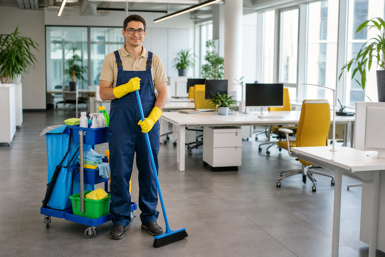 Pastrues profesional në një zyrë moderne
